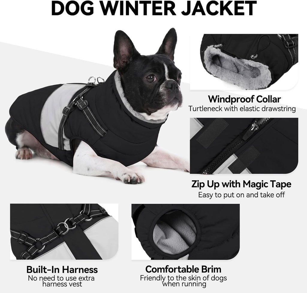 Dog Winter Coat Waterproof Dog Jacket with Harness for Medium Dogs