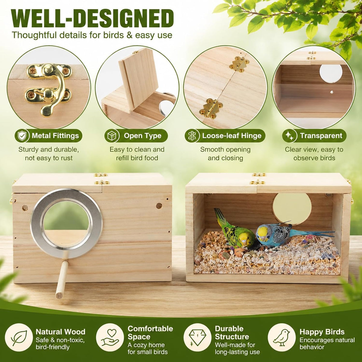 Rypet Parakeet Nesting Box, Cockatiel Bird Nest Box with Perch(S)