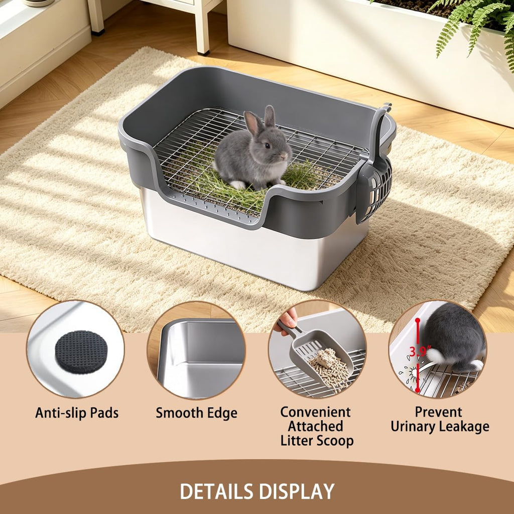 Stainless Steel Rabbit Litter Box, Large Sifting Bunny Litterbox High Side