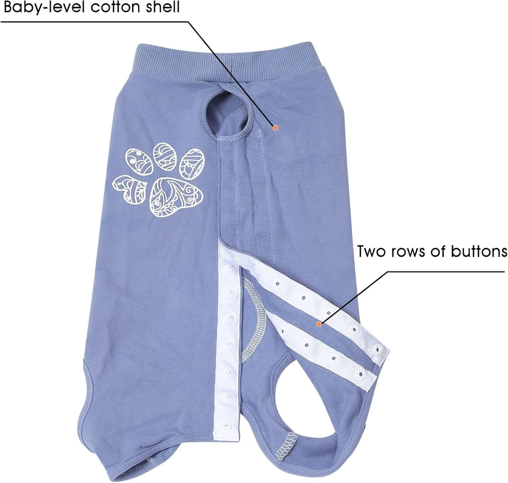 Dog Recovery Suit Adjustable, Not Fit Slim and Long Body, Dogs Suit for Surgery Recovery, L Size, Anti-Licking Surgical Dog Onesies, Blue & Paw