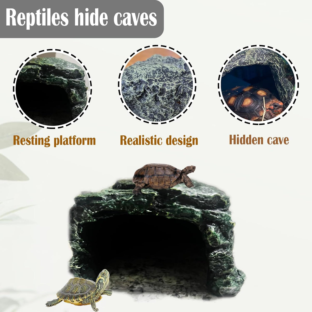 Reptile Rock Hideout Cave,Tortoise Hide Caves,Resin Hides Shelter,Reptile Green Plant Decoration Habitat Decor Terrarium Accessories for Lizards Bearded Dragon Gecko Turtles Spiders