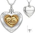 Cat/Dog Cremation Urn Necklace 925 Sterling Silver Two-Tone Heart Pet Urn Necklace Ashes Keepsake Memorial Urn Necklaces for Ashes Adjustable 16+3 Inch with Funnel