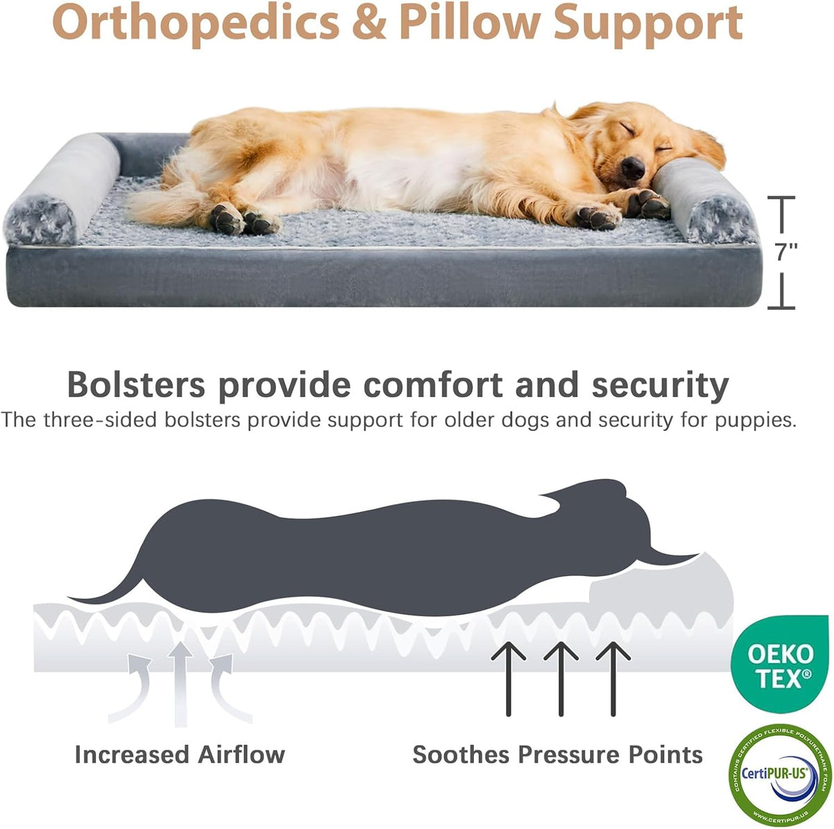 BFPETHOME Orthopedic Washable Large Dog Bed for Senior Dog Comfy Sleep