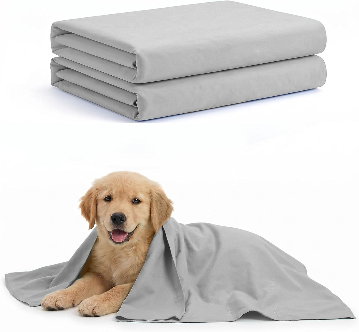 Quick Dry Pet Bath Towels 2 Pack Ultra Absorbent 26x17 Inch Dog Grooming Shammy Cloth Grey