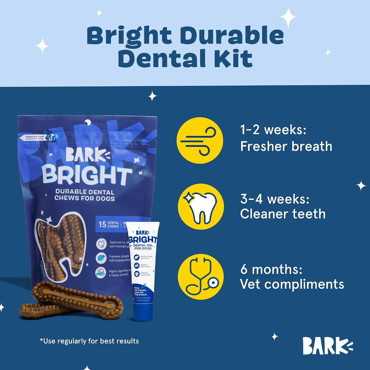 BarkBox Bright Durable Dental Care Kit - for Medium Breeds (25-50 lbs)