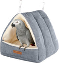 Large Winter Warm Bird House and Bird Bed for Cage with Soft Plush Hanging Hammock & Hut Tent, Hideaway Sleeping Nest for Macaws African Grey Amazon Parrots (Grey, L)