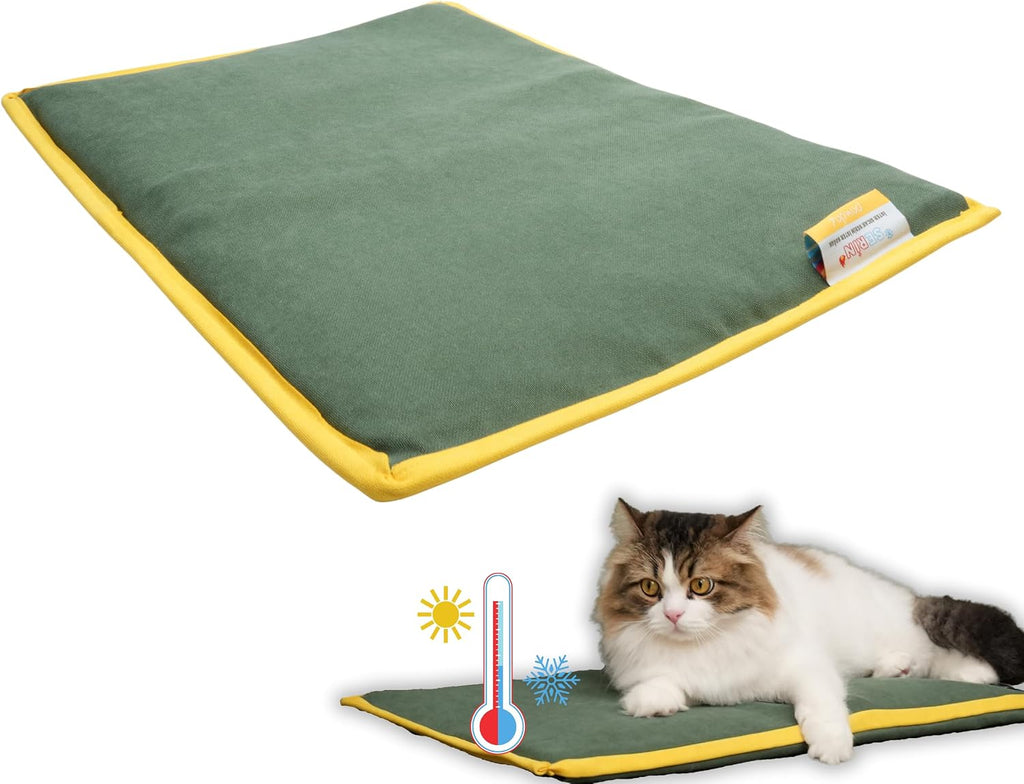 pawdaz Cooling Heating Mat for Cat & Dog Small Medium Pet (16x24), 5 Layers Microwave Water Repellent No-Electric Thermal Pad Washable Non Slip Durable Solid Warming Gel Bed (Khaki)