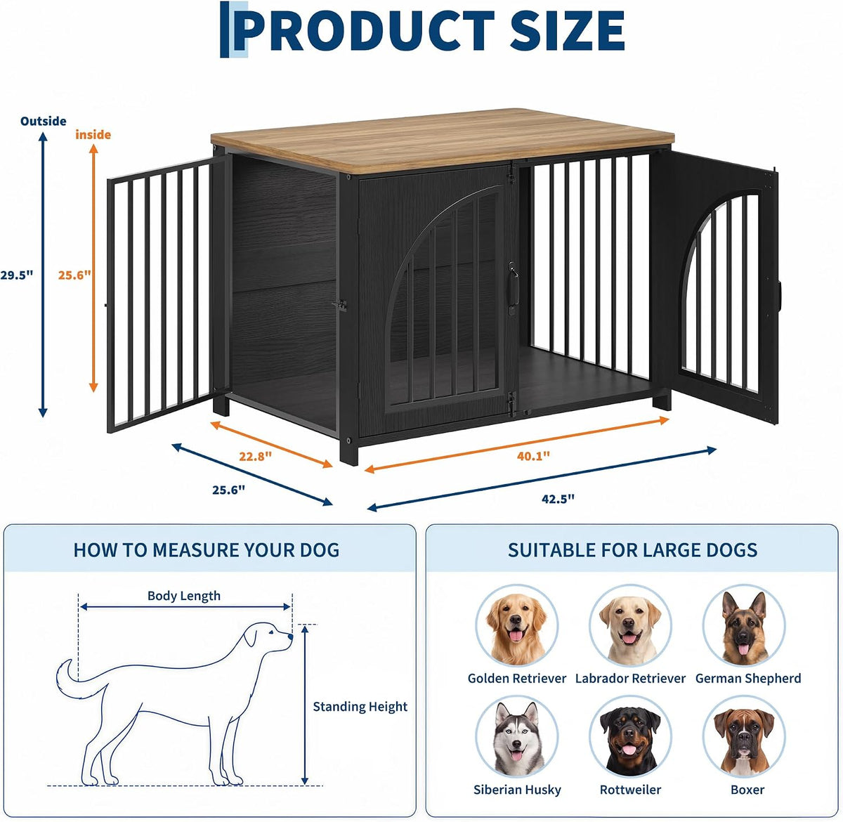 Garvee 42.5" Dog Crate Furniture for Medium & Large Dogs, Lockable Door