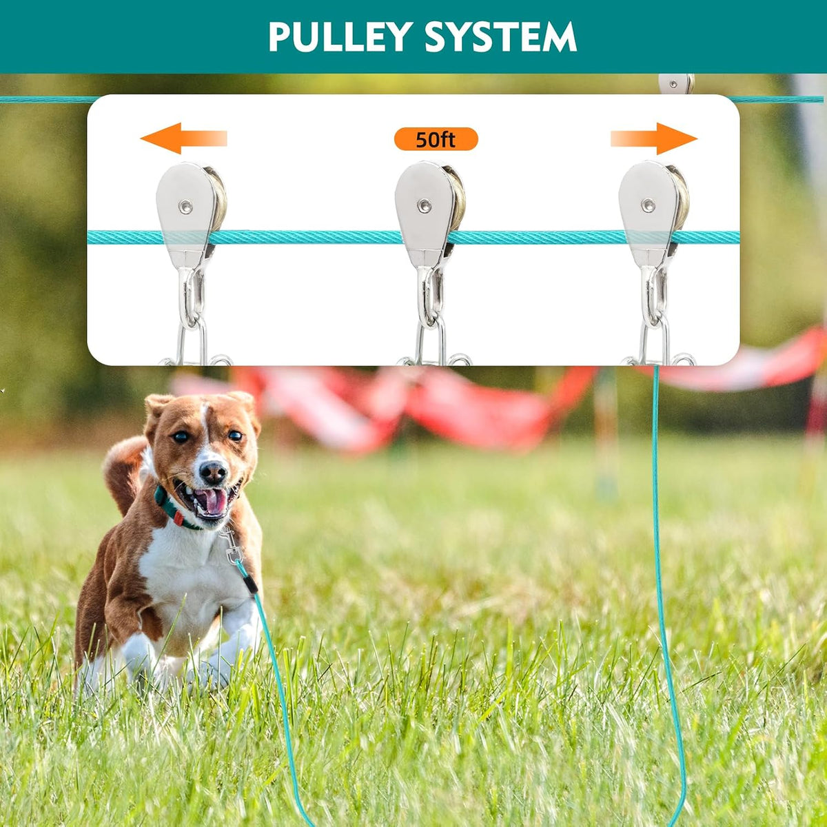 Dog Runner for Yard, Outdoor Dog Run, 50FT+10FT, Blue