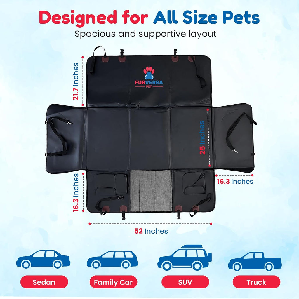 Back Seat Extender for Dogs with Hard Bottom, Dog Back Seat Protector with Silicon Pet Bowl, Mesh Window & Extra Pockets, Waterproof, Hammock Style, Anti Scratch, Holds up to 400lbs