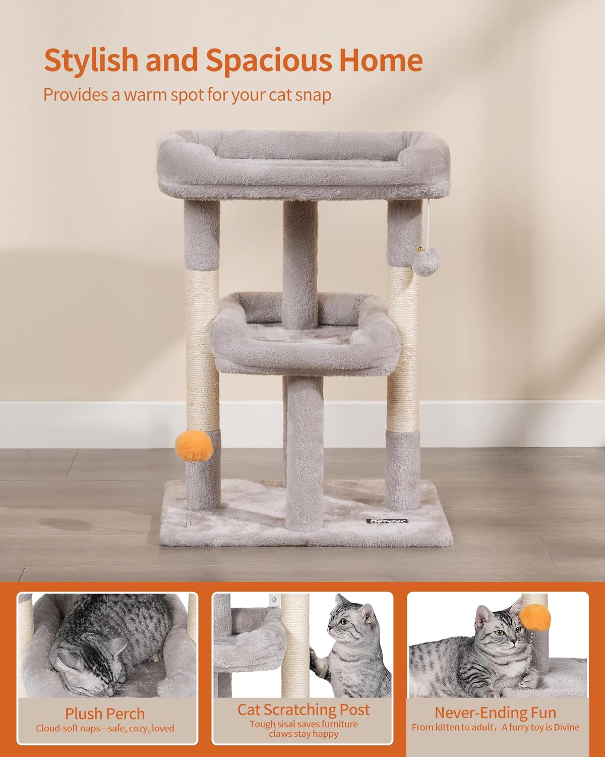 Small Cat Tree, Cat Tower for Indoor Cats, Anti-tip Kit,Kittens