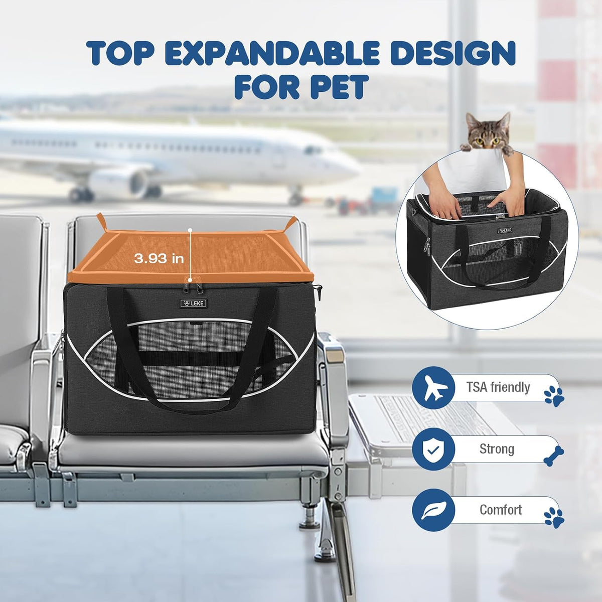 Lekereise Top-Expandable Pet Carrier 18x11x11 Inch Airline Approved Travel