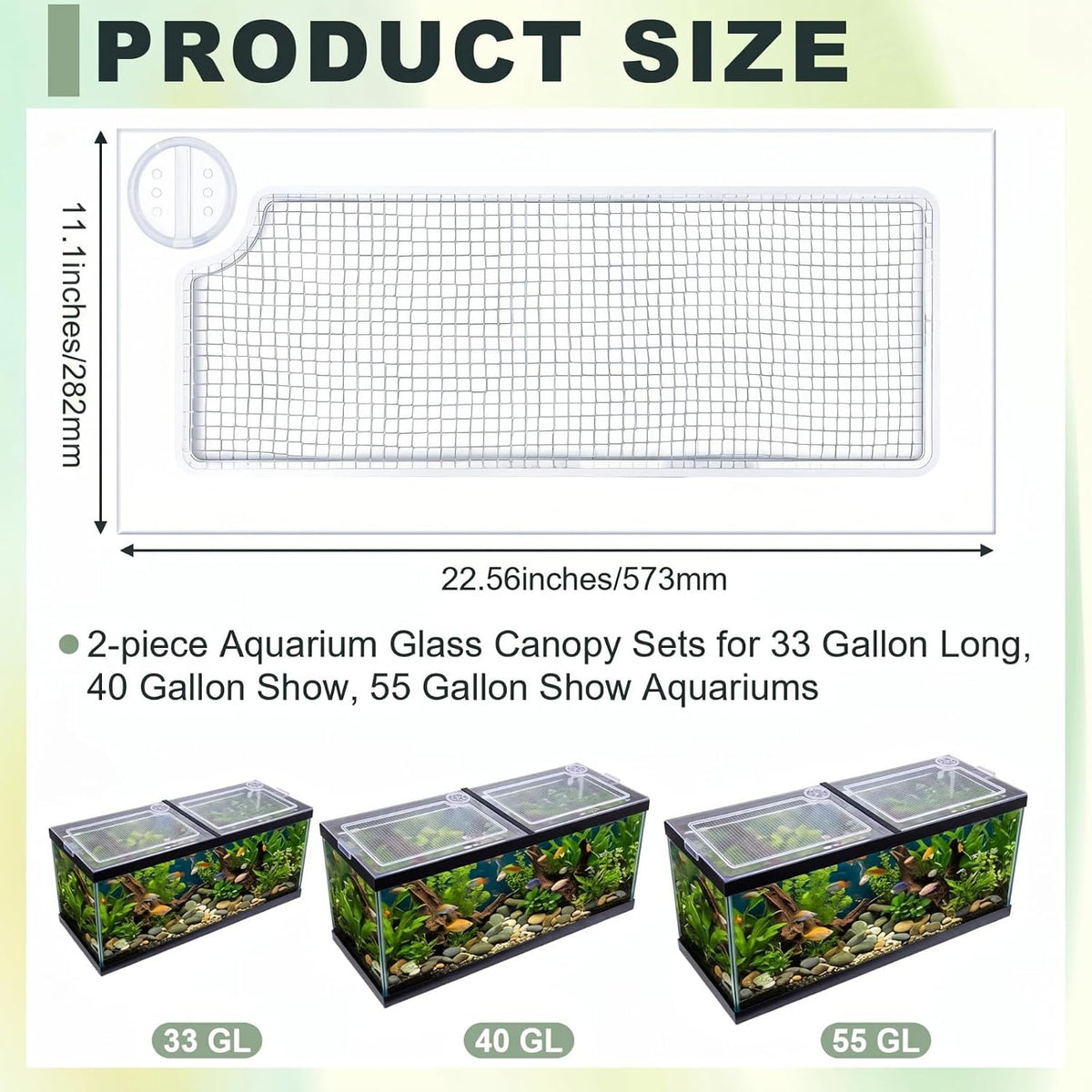 Sieral 2 Pcs Clear Aquarium Polycarbonate Canopy with Anti-Jumping Net