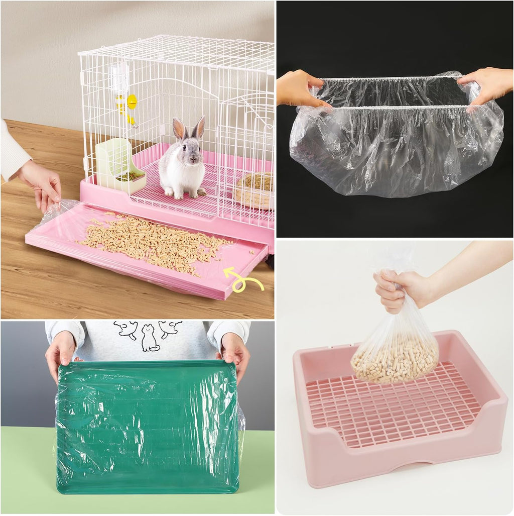 50 Pack Disposable Rabbit Litter Box Liners Disposable Rabbit Cage Cover Liner Waterproof Plastic Wrap for Guinea Pig Training Potty Tray Bunny Litter Pan Trainer Corner Pellet Bedding Toilet