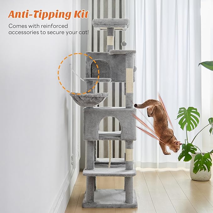 Large Cat Tree 66 Inch, Sisal Scratching Posts and Hammock, Pet Play House - Image 6