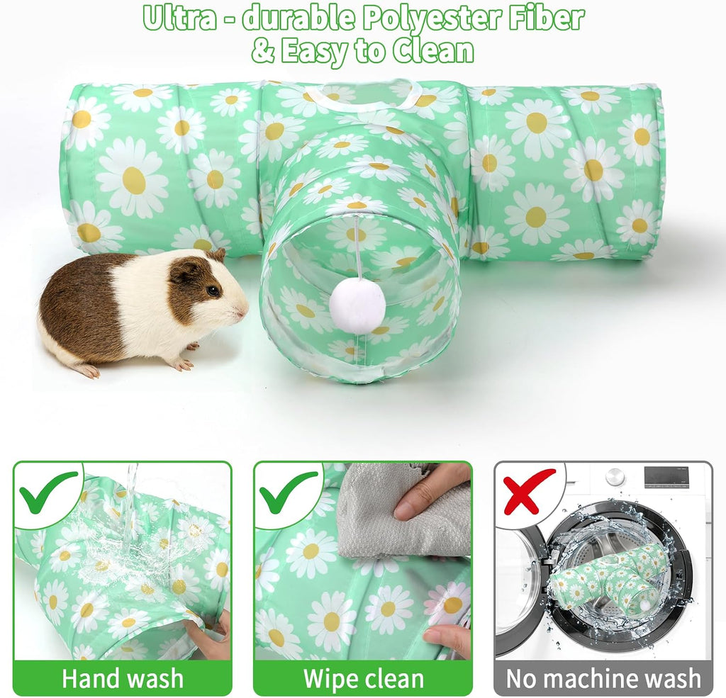 Rypet Guinea Pig Tunnel Hideout 3-Way Collapsible Small Pet Tubes, Daisy