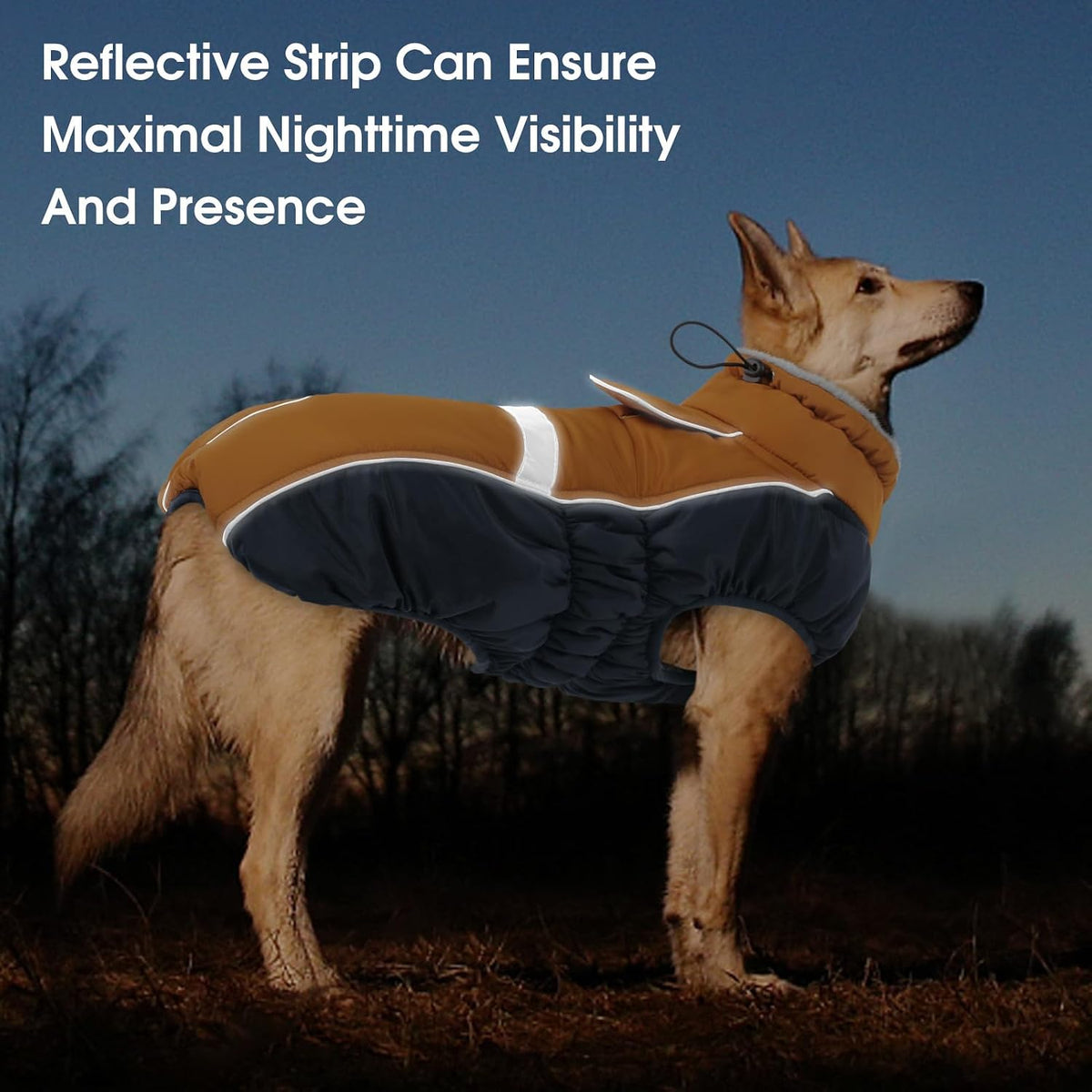 Queenmore Warm Fleece Dog Jacket, Cold Weather Waterproof Dog Snow Jacket with Leash Hole, Reflective Turtleneck Dog Snow Jacket Snowsuit,Dog Warm Coat for Small Medium& Large Dogs(Brown,M)
