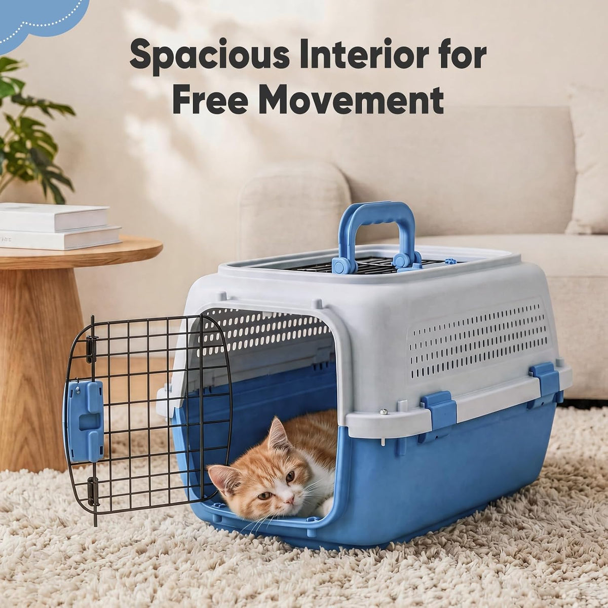 DUMOS 23" Hard-Sided Pet Carrier for Small Pets, 2 Door Cat Carrier - Blue