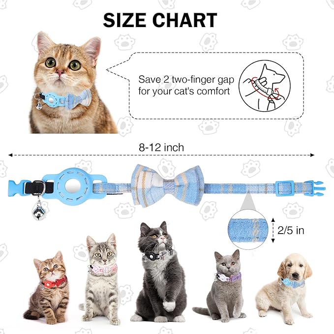 Airtag Cat Collar with Bells and Bowtie -Safety Elastic Band Kitten Collar - Image 3