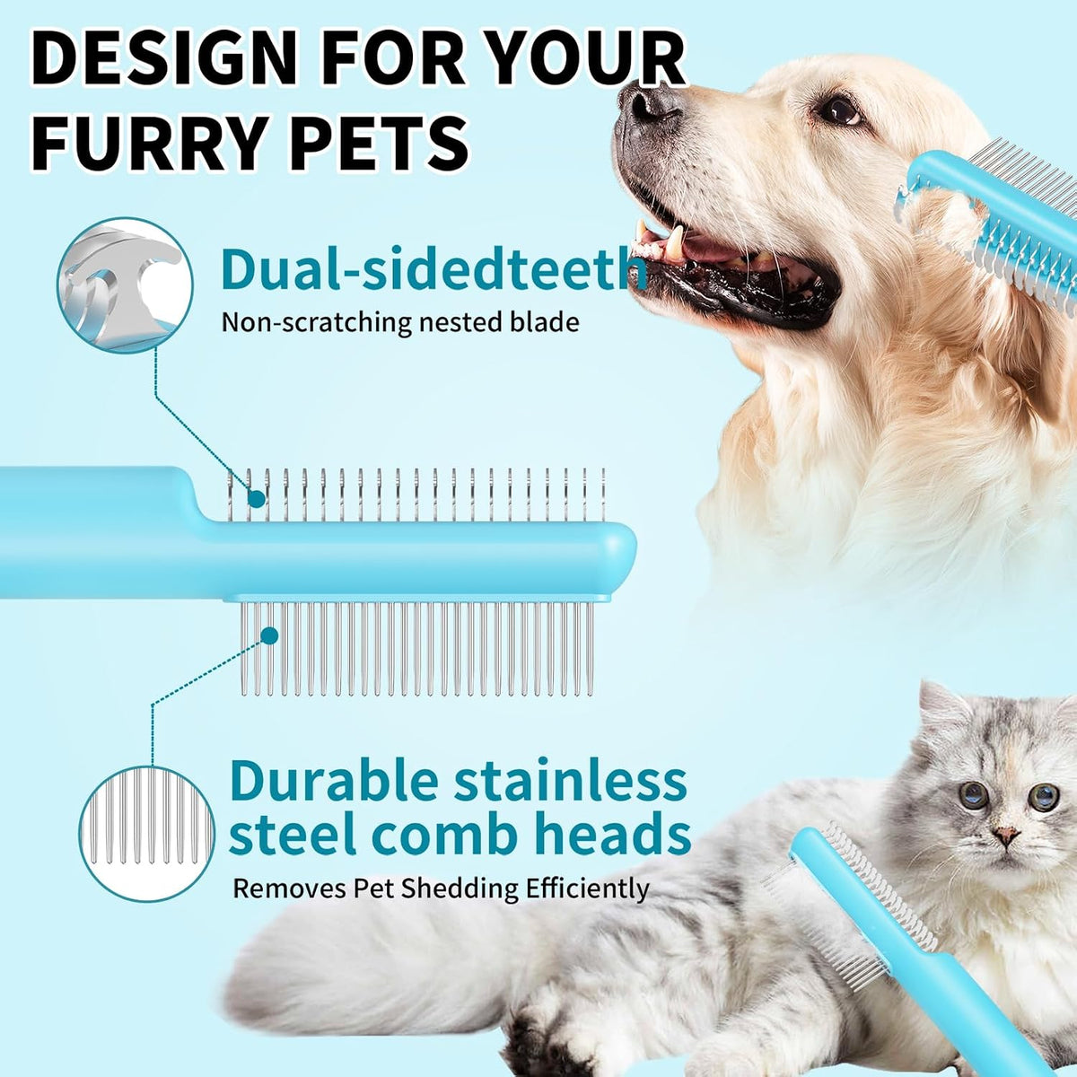 Dematting Comb & Hair Remover Glove, Pet Grooming Tools for Dogs & Cats