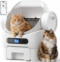 Open-Top Automatic Cat Litter Box, Self Cleaning Litter Box for Multiple Cats, 10 Safety Sensors, Large Capacity with APP Control, Noise&Odor Control Robot, LED Display, Hands-Free, White