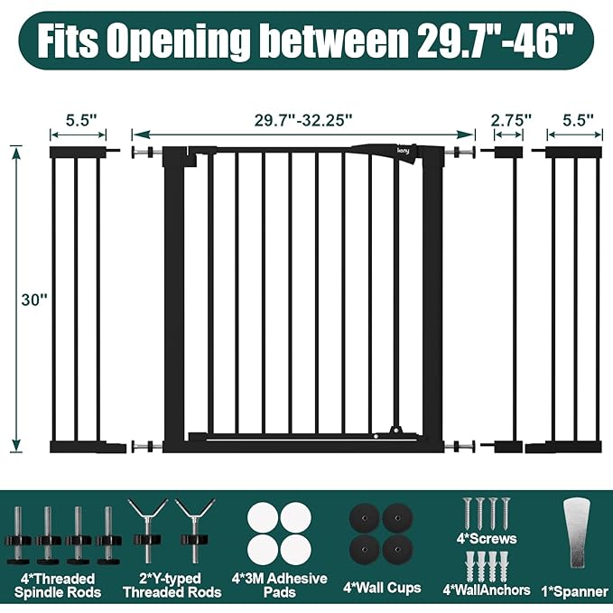 keny 29.7"-46" Baby Gate for Stairs, Auto Close Dog Gates for Doorways - Image 6