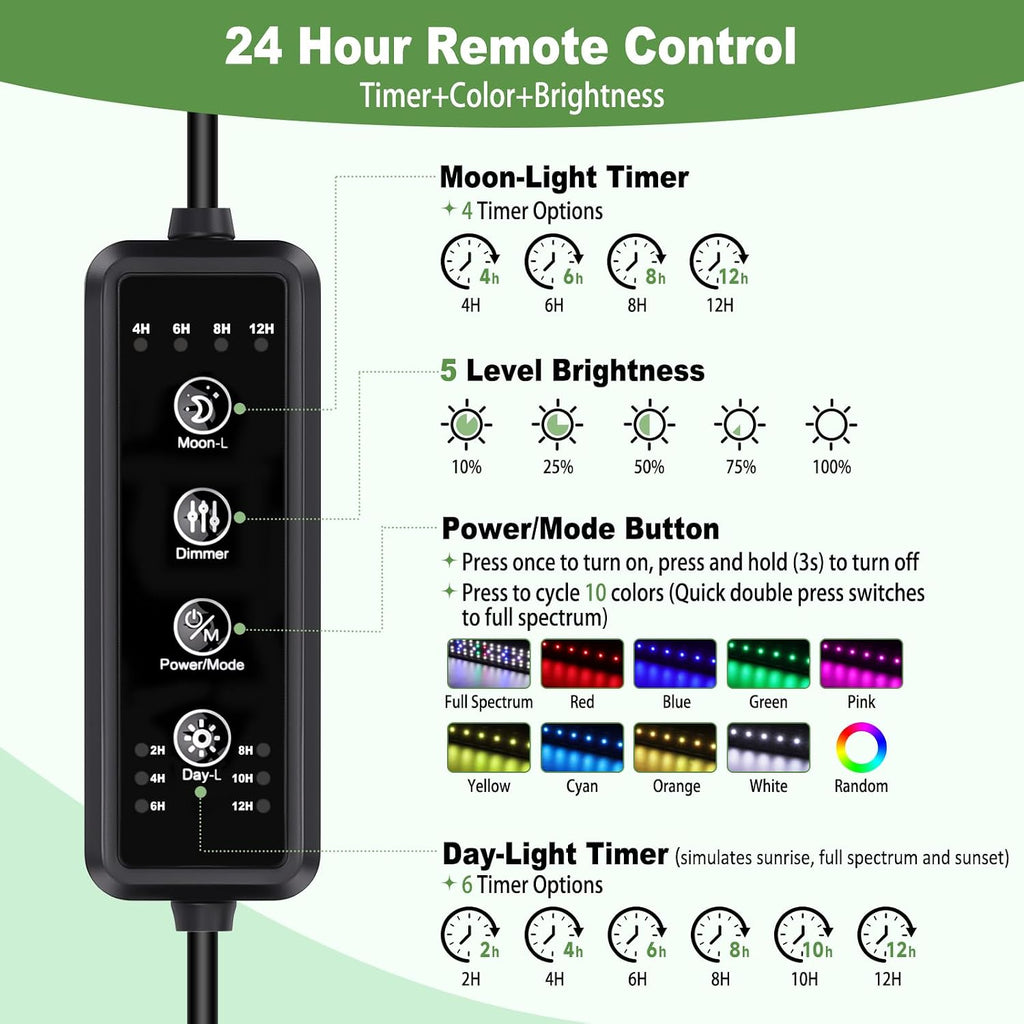hygger LED Aquarium Light, 25W Full Spectrum Plant Lamp with Timer, 24-30"