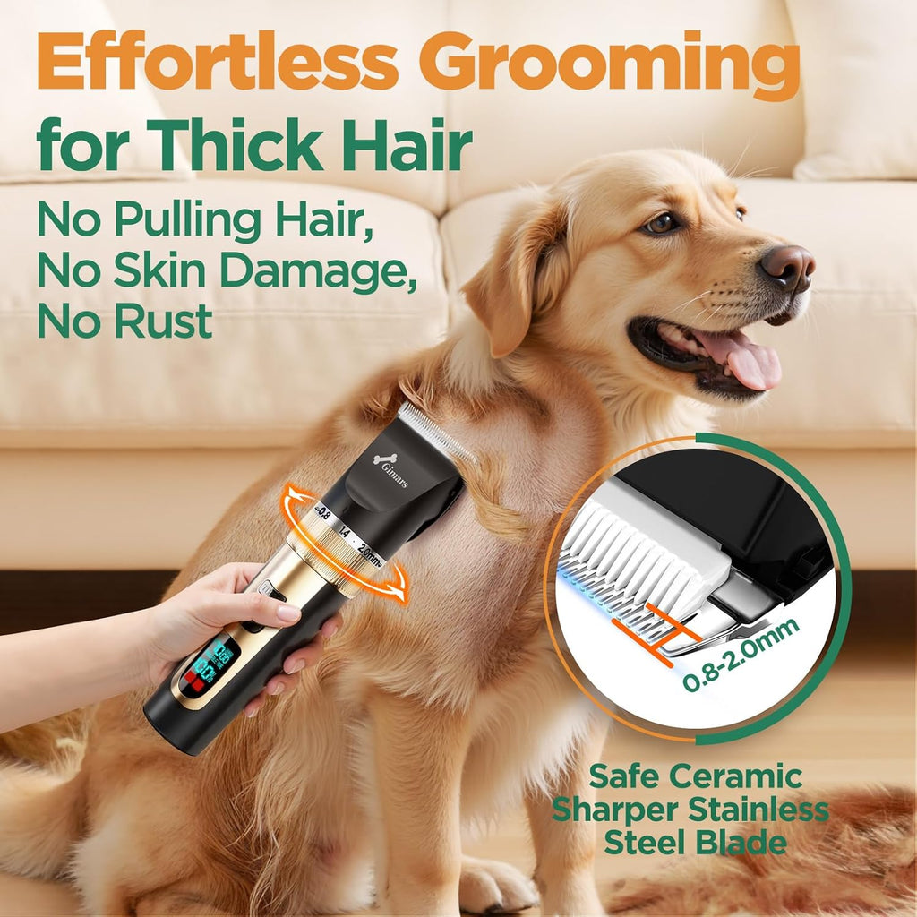 Gimars Cordless 4 Speed 7000rpm Dog Clippers with 6 in 1 4CR Stainless Steel Dog Grooming Scissors Kits, Low Noise 55db Rechargeable Pet Hair Thick Coat Trimmer Cat Shaver Clippers Kit for Cat Pet