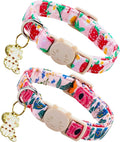 Spring Cat Collar-2 Pack Collars Strawberry and Flower Print Breakaway by BoboRainbow