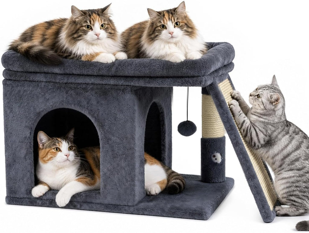 Cat Tree Tower with Scratching Post for Large Kitty, Dark Grey