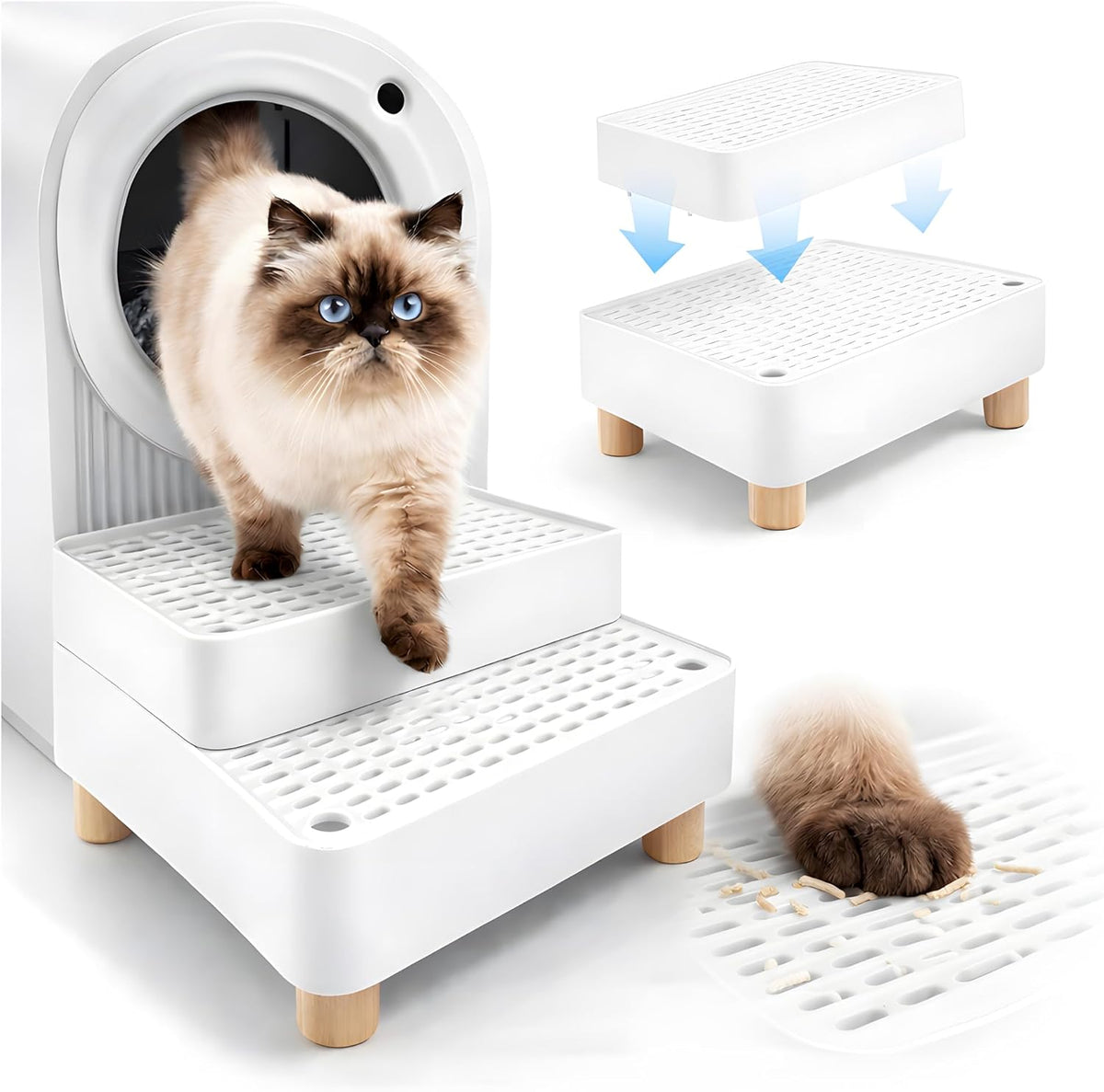 Cat Litter Box Ramp, 2-Step Automatic Litter Box Step Stool
