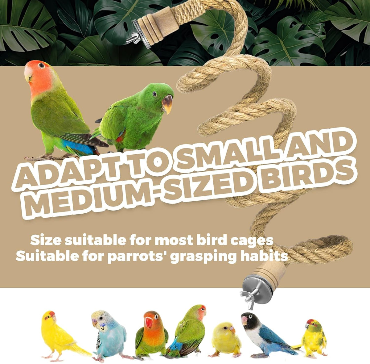 Bird Rope Perches Jute Rope,Bendable Parrot Bird Perch Rope Stand for Cage,Stand Climbing Stand Toy for Cockatiels, Lovebirds, Budgies,Parakeets(59")