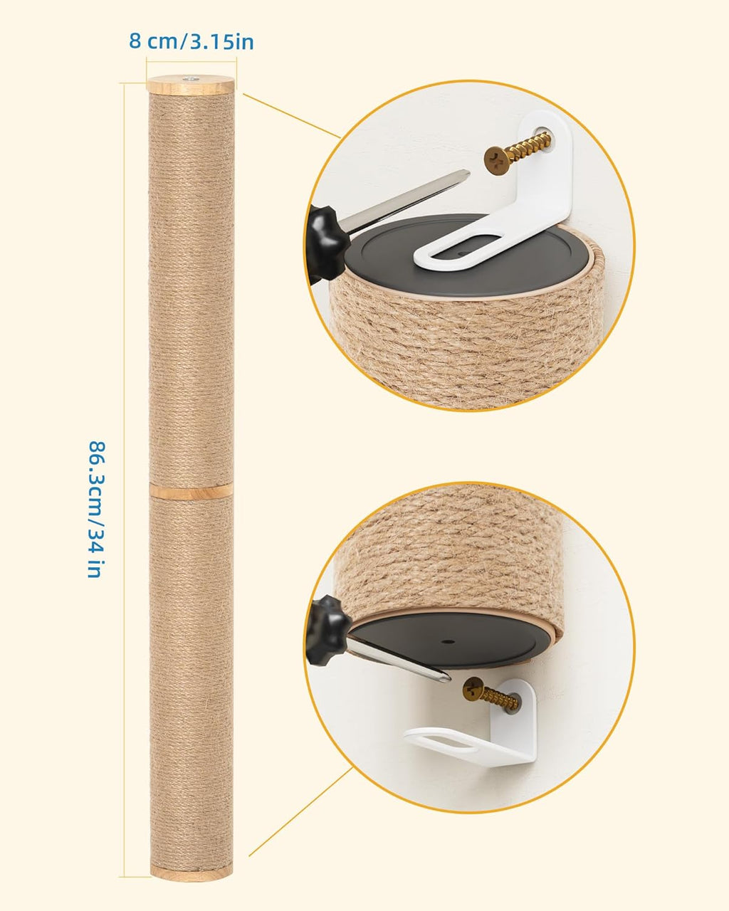 Aechonow 34" Cat Scratching Post, Wood Wall Mounted Cat Scratcher for Cats