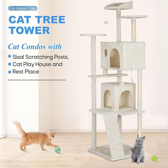 FDW | 81" Cat Tree Tower | Beige | Multi-Level Indoor Activity Center - Image 4