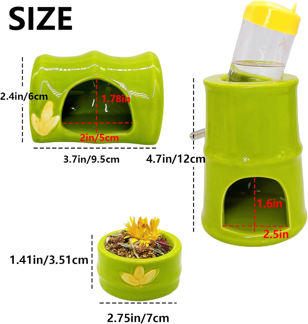 Hamiledyi Ceramic Hamster Hideout Food Bowl Water Bottle Stand Holder Syrian House and Habitats Hide Hut Decor for Mice Dwarf Hamster Gerbil