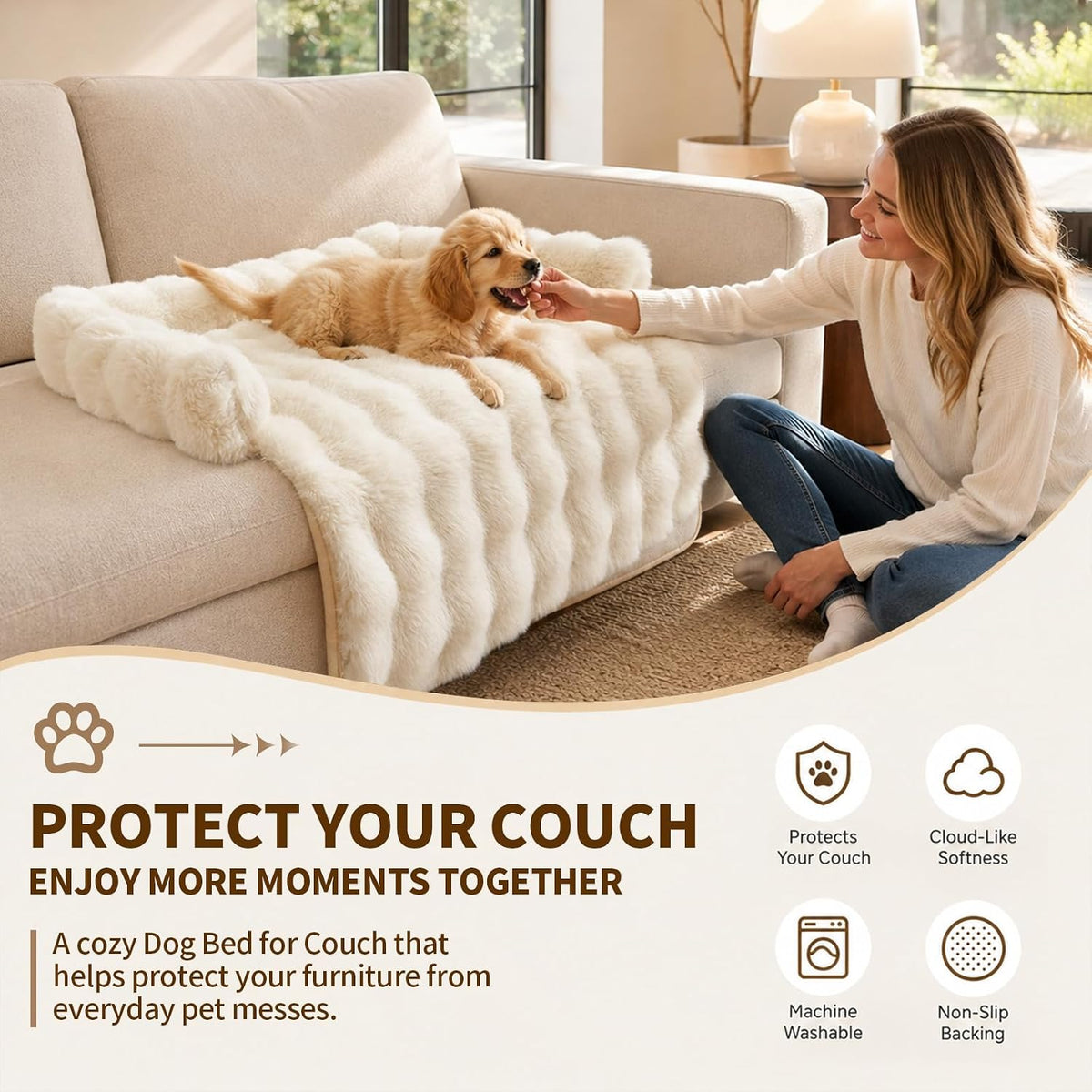 Calming Dog Bed for Couch, 29.5 x 29.5 inch, Dog Sofa Mat, Machine Washable