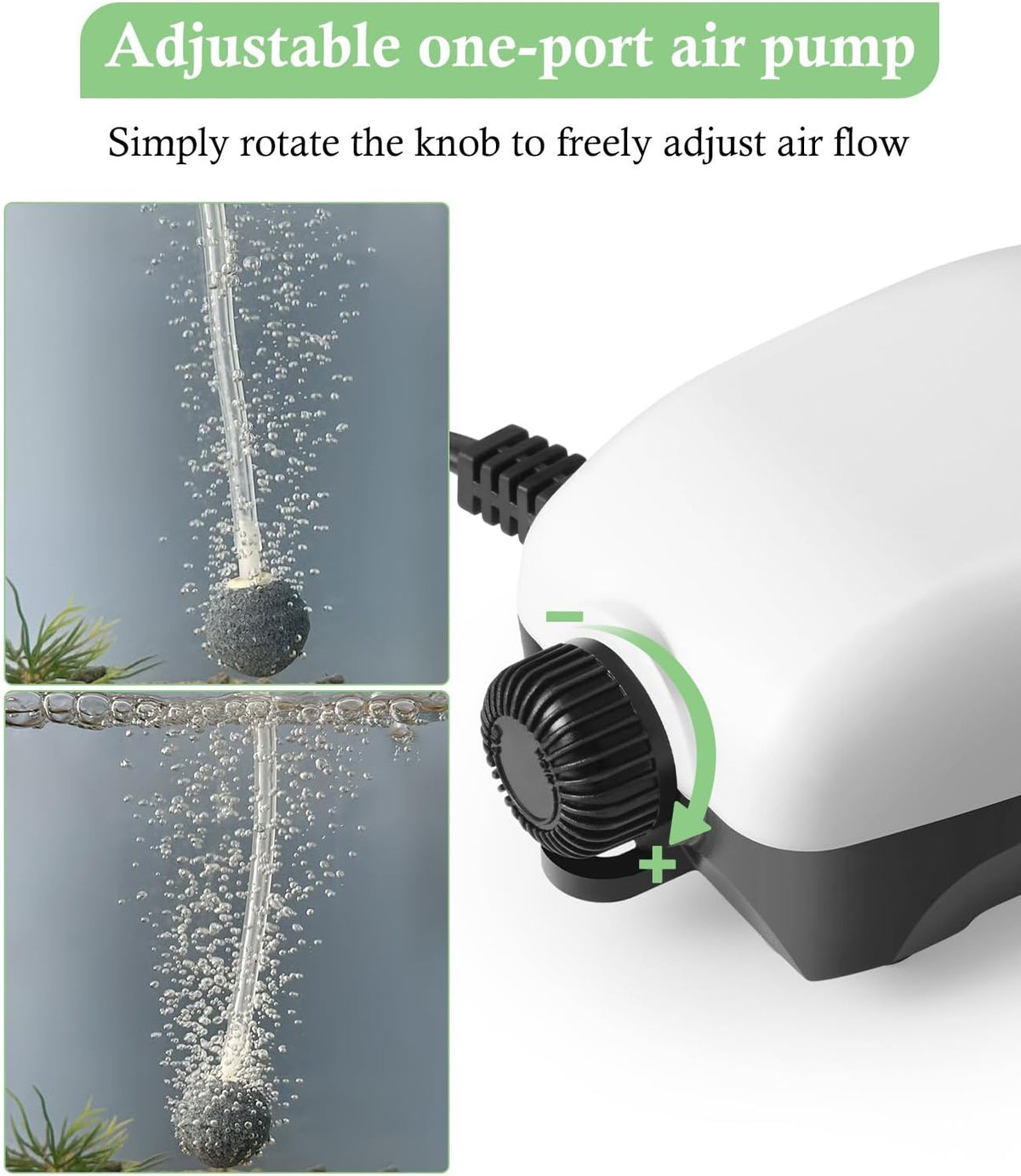 HITOP Upgraded 2W Adjustable Single Outlet Aquarium Air Pump, 44GPH Mini Quiet Fish Tank Aerator with Accessories, Oxygen Pump for Small Tank up to 40Gallon