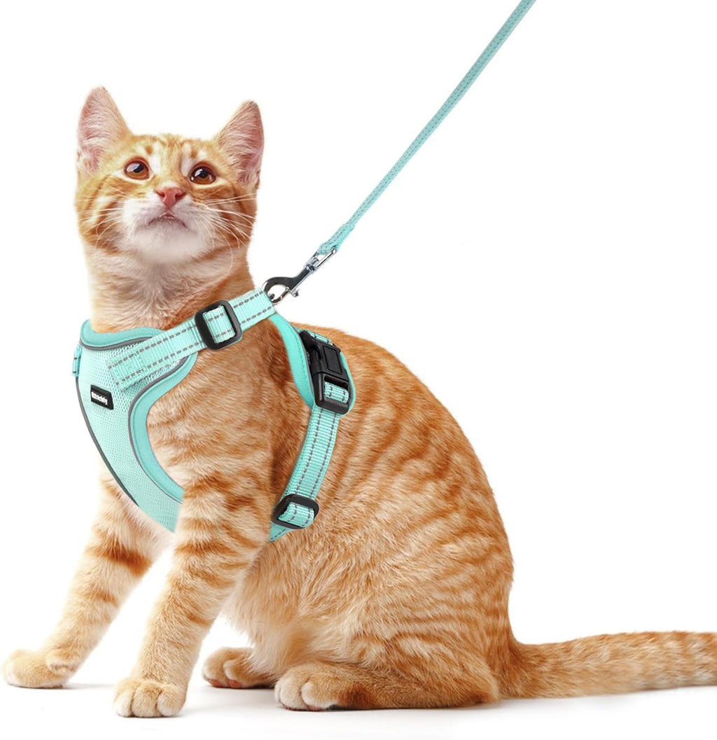 Cat Harness and Leash Set, Escape Proof Cat Harness with Reflective Strips, Breathable Mesh Vest, Adjustable Walking Harness for Indoor Outdoor Cats, Kittens, Small Medium Large Cats (Green, M)