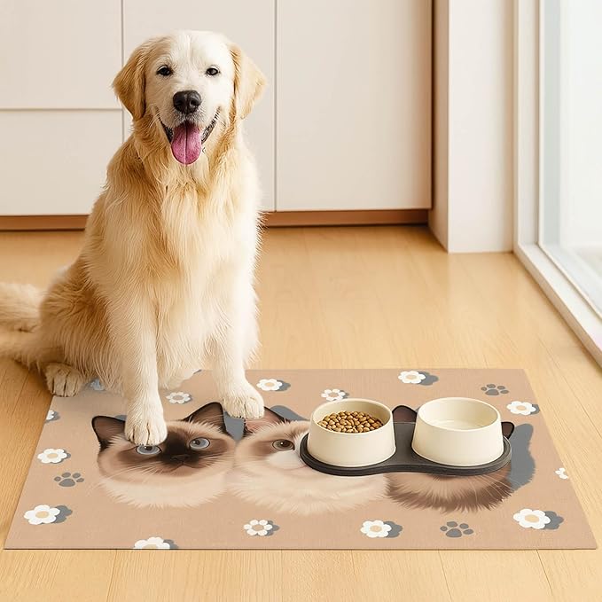 Cat Feedings Mats 20x12 inch Cute Cat Print Pet Bowl Placemat Non Slip Mat - Image 3