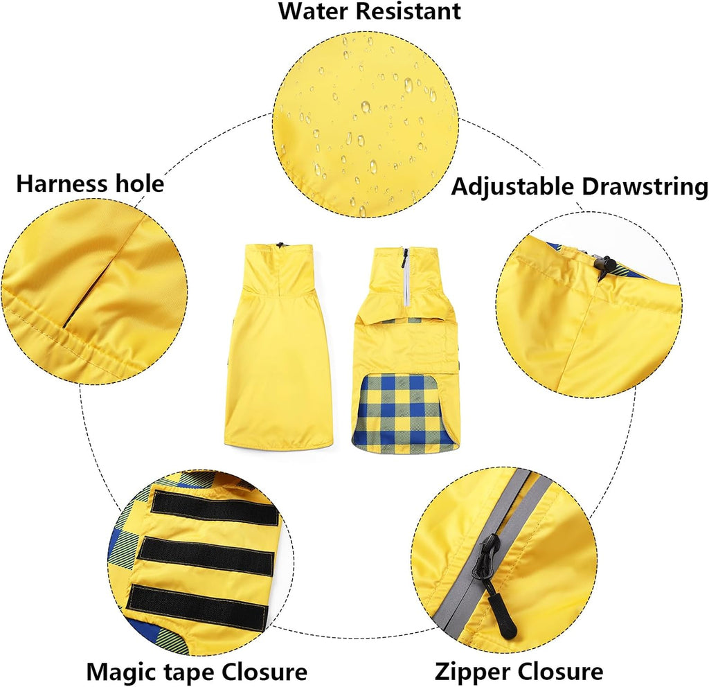 Geyecete Dachshund Raincoat,Miniature Dachshund Raincoat Waterproof Adjustable Dachshund Raincoat with High Neck with Harness Hole for Dachshund-Yellow-L