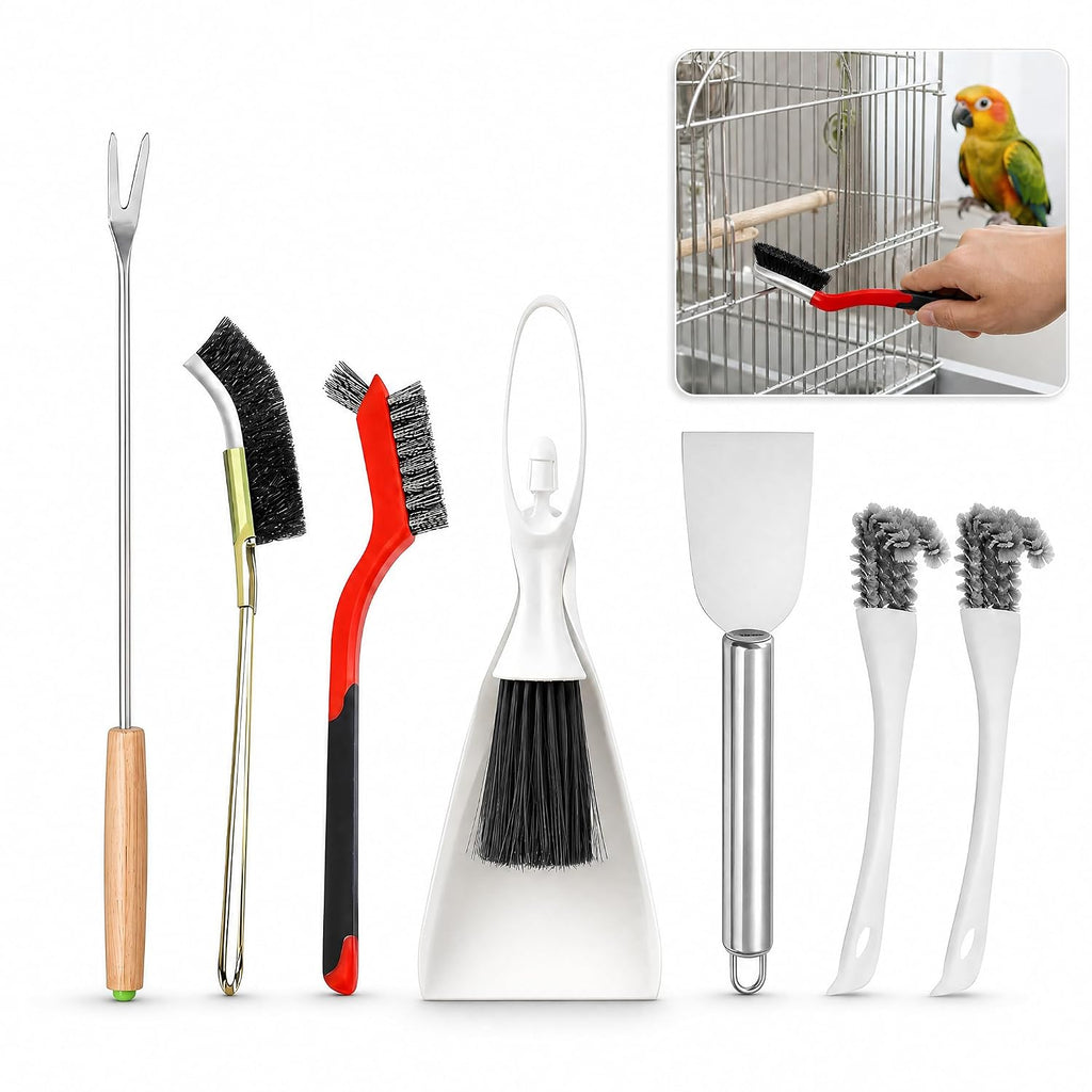 Bird Cage Cleaner Parakeet Cage Accessories Cleaning Brush Tool Set, Bird Poop Remover Cleaning Tools Set for Bird Cages, Rabbit Cages, Hamster Cages and Parrot Cages Accessories