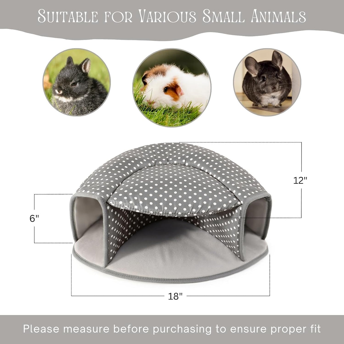 Guinea Pig Hideout Tunnel Bed, Washable Soft Small Animal Hideaway for Ferret, Chinchilla, Dwarf Bunny - House Pet Cage Accessory