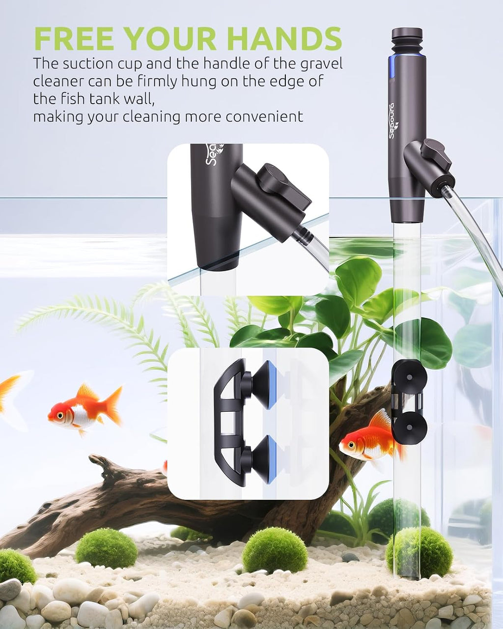 SEAOURA Aquarium Vacuum Gravel Cleaner Adjustable Fish Tank Siphon Cleaner