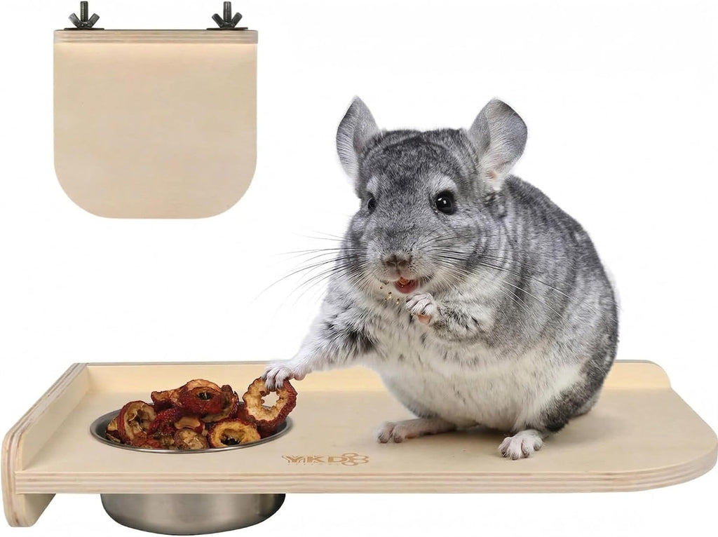 YKD Natural Wood Chinchilla Platform Set with Feeding Bowl