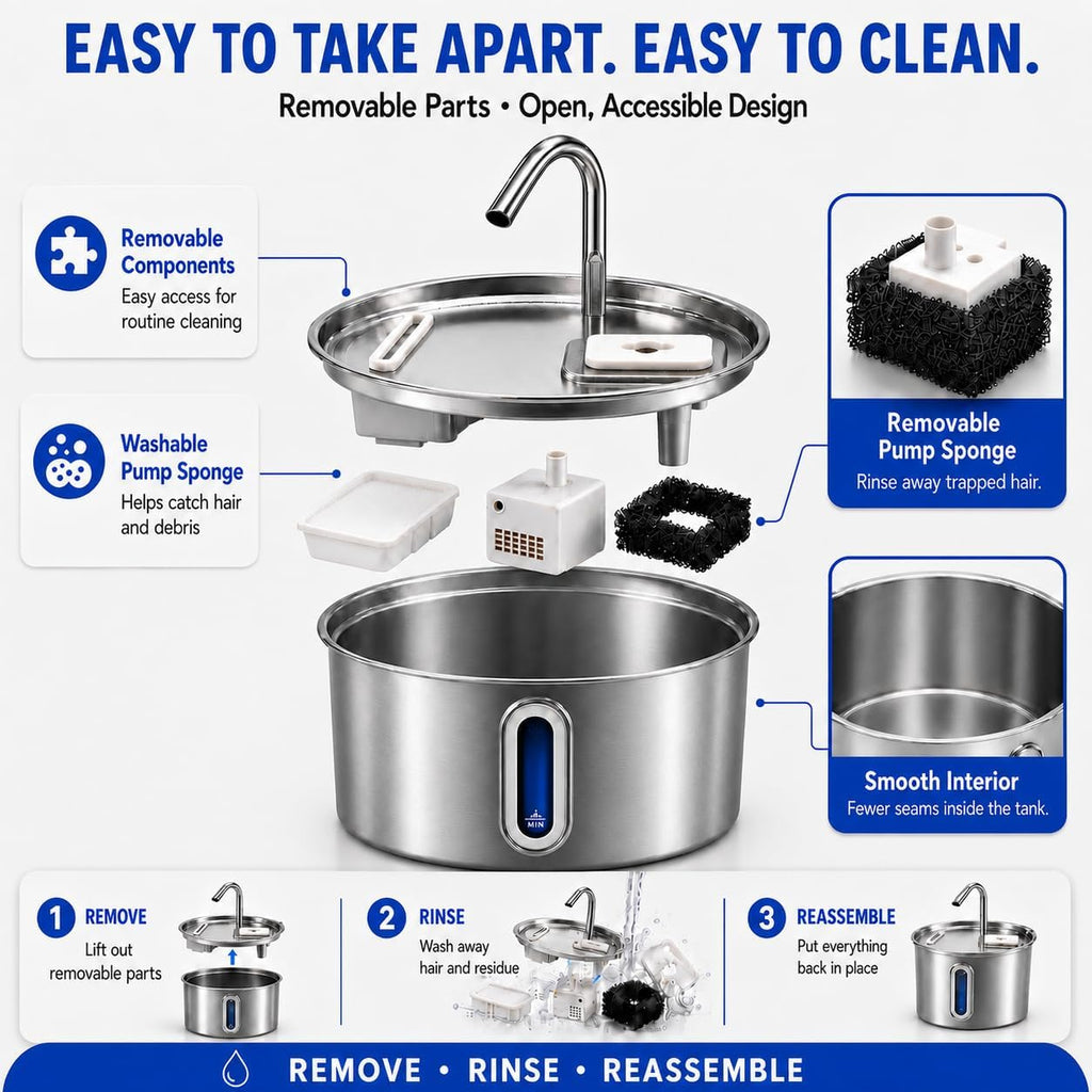 Stainless Steel Cat Water Fountain, 95oz Automatic Pet Water Dispenser