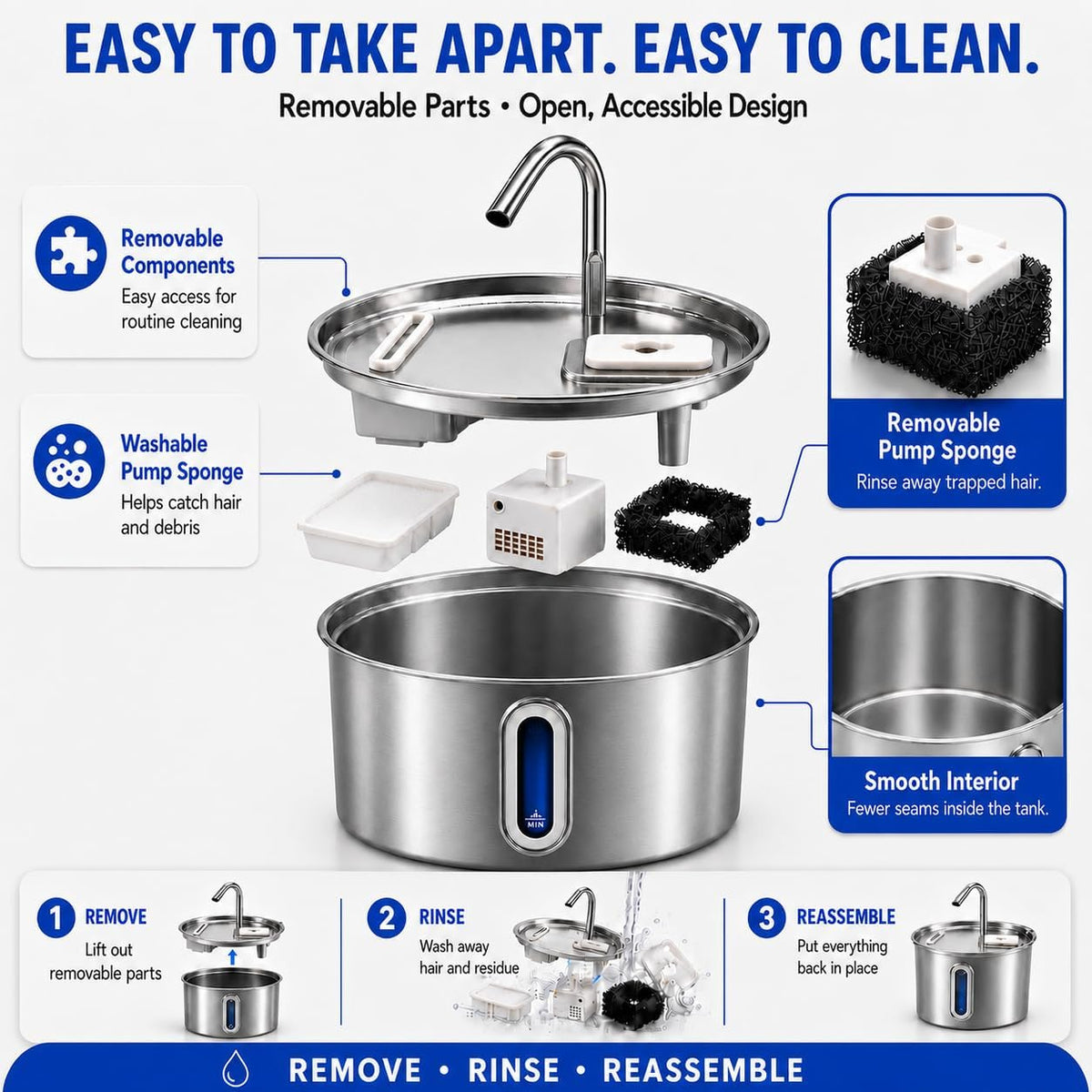 Stainless Steel Cat Water Fountain, 95oz Automatic Pet Water Dispenser