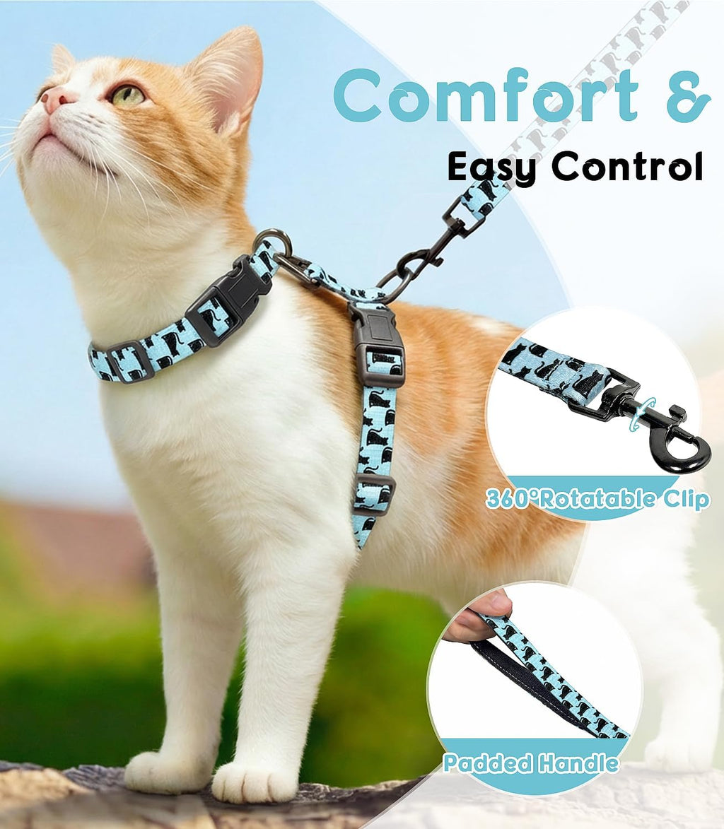 Halypet Cat Harness and Leash Set, Escape Proof 3-in-1 Adjustable Harness for Cats & Kitten, Soft Lightweight, Easy On & Control for Walking, Travel & Outdoor Use, Light Blue Kitty, Medium