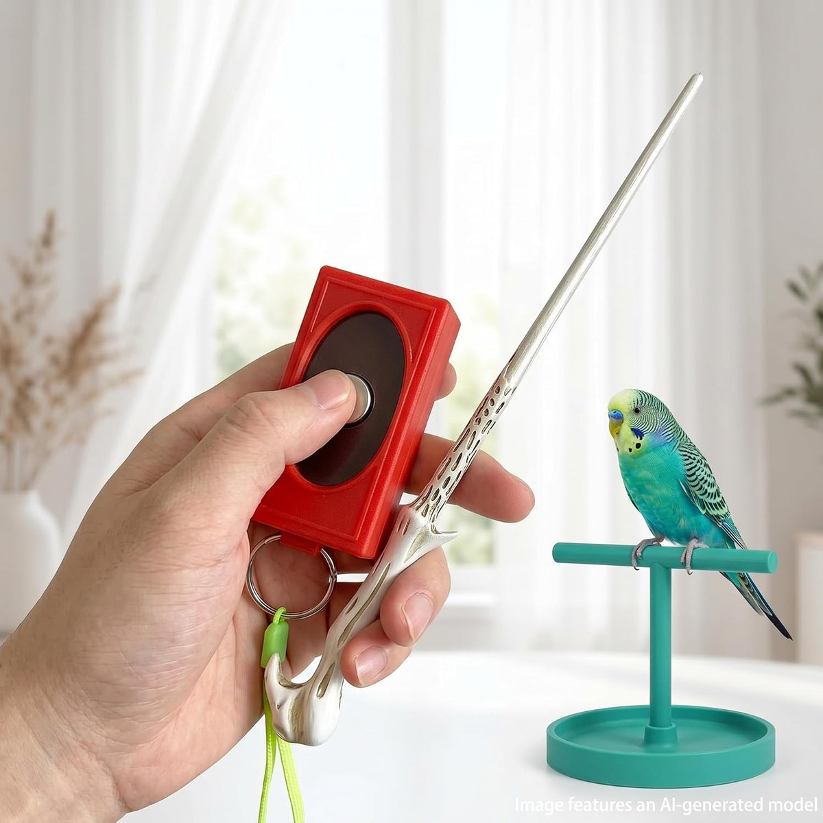 Bird Training Clicker Kit with Target Stick, Resin Training Stick & Wrist Strap Clicker for Parrots, Parakeets, Conures, Cockatiels, Lovebirds (White & Red)