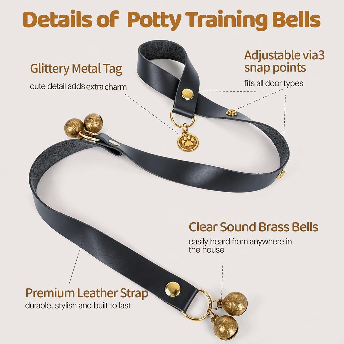 Kytely Leather Dog Doorbells to Go Outside, Brass Bells for Potty Training