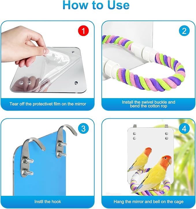 5.9" Bird Mirror with Rope Perch Bird Toys Swing, Comfy Perch - Image 3
